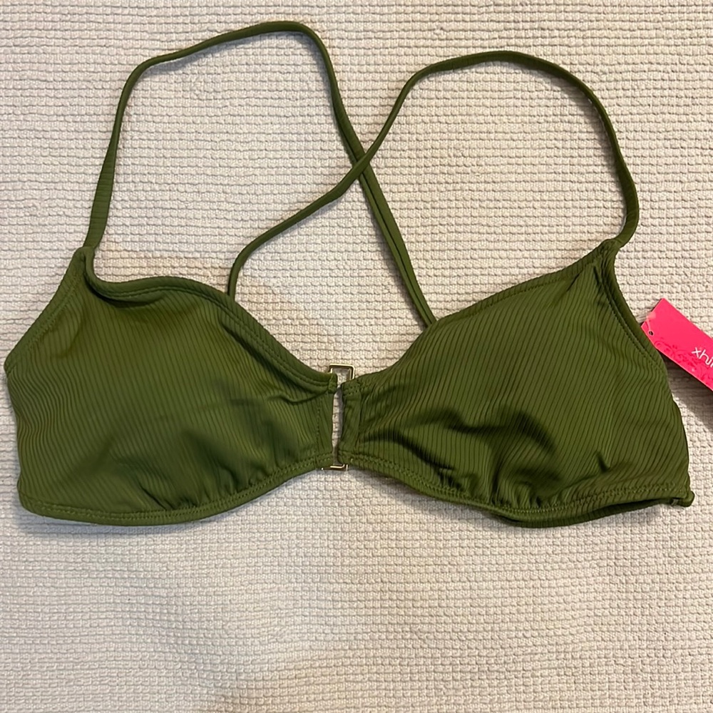 Ribbed Army Green Bikini Swim Top